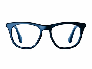 3D Render of Classic Blue Eyeglasses with Thick Frames, Isolated on White Background