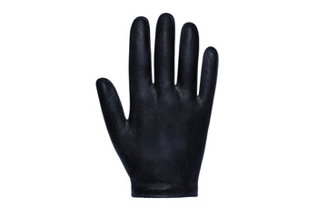 A detailed black glove hand positioned upright, showcasing its texture and design.
