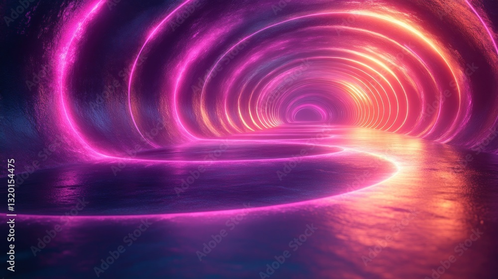 Poster futuristic pink sphere with points and lines in a technology grid