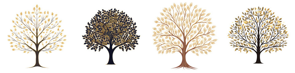 Vibrant autumnal trees in a lush forest landscape showcasing the natural beauty of changing seasons  Detailed branches leaves and trunks create a scenic and organic background