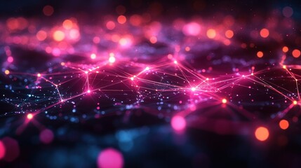 Abstract Futuristic Digital Technology Background with Glowing Lines and Nodes in a Polygonal Network Structure