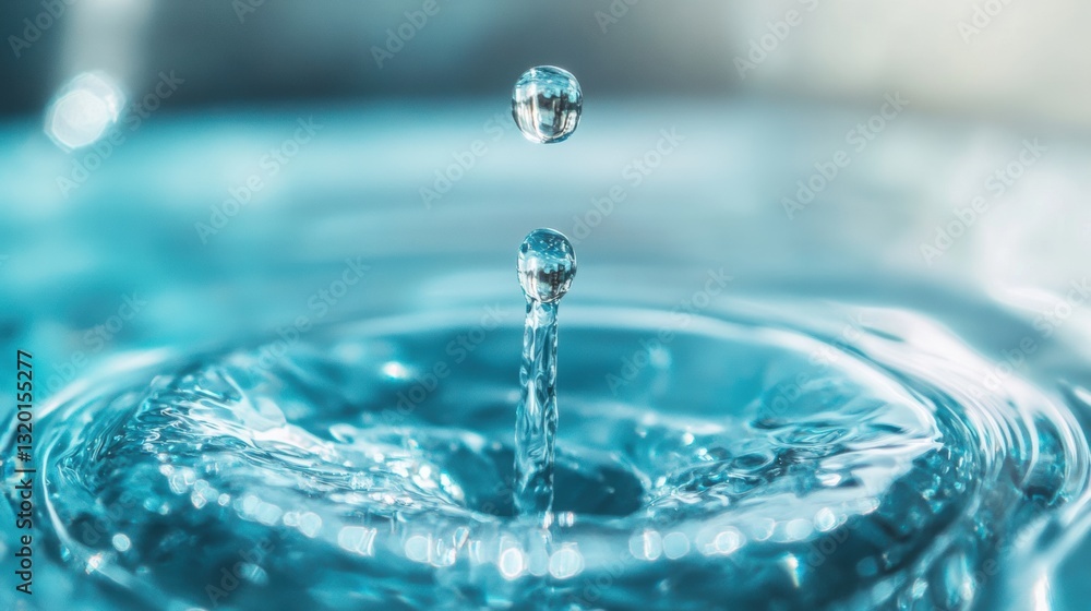 Fototapete close up macro shot of a clear water drop forming from a filter with soft reflections under bright n