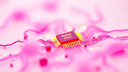 Abstract Pink Nano Technology Circuit Board Design Modern Digital Art Futuristic Background Pink Gold Technology Innovation Microchip Electronic High 