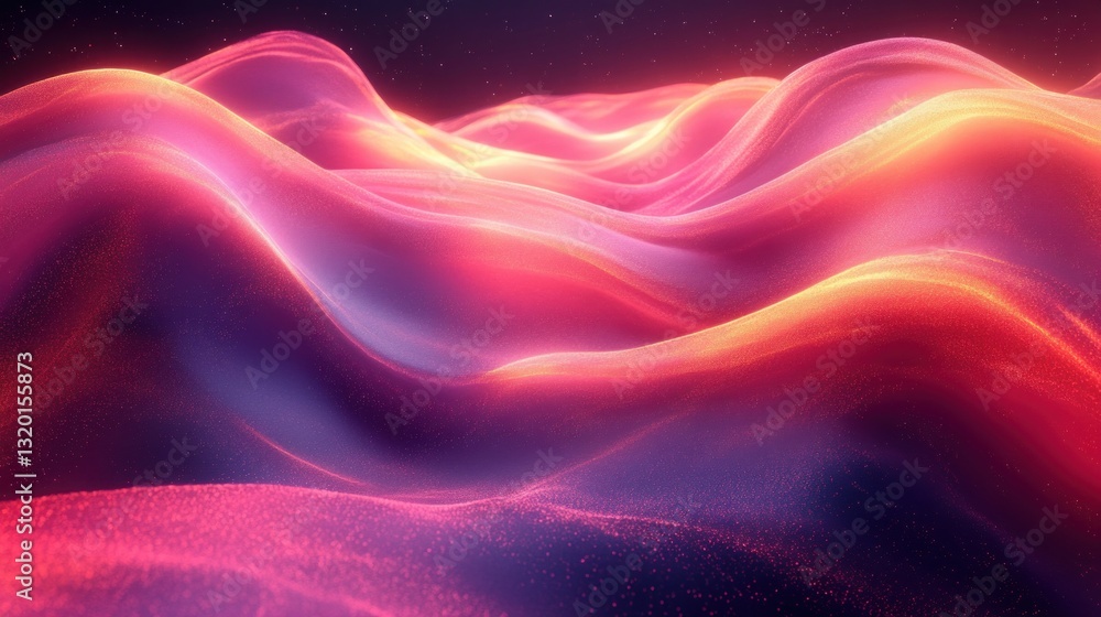 Poster futuristic abstract light waves with pink hues and dynamic movement in a dark space