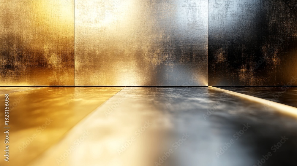 Poster a textured metallic surface with changing color gradients and reflections