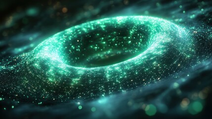 Glowing Green Wireframe Torus Futuristic Digital Geometric Art Cyberpunk Style 3D Model