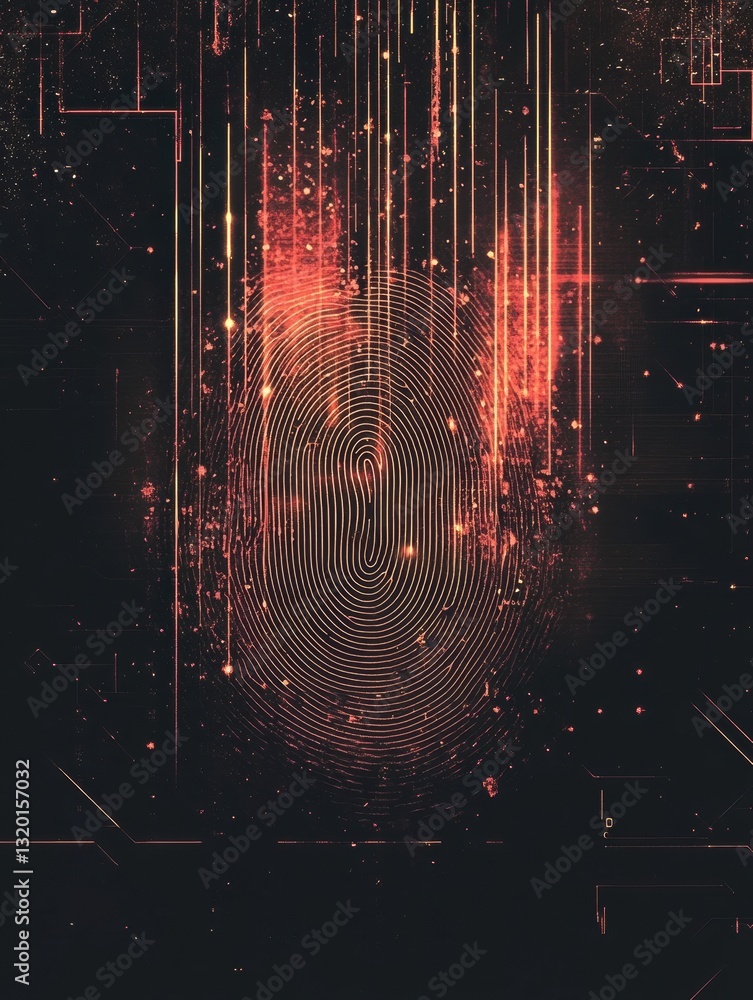 Fototapete Digital fingerprint graphic showcasing cybersecurity concepts with space for advertisements above and below, composed with golden ratio principles