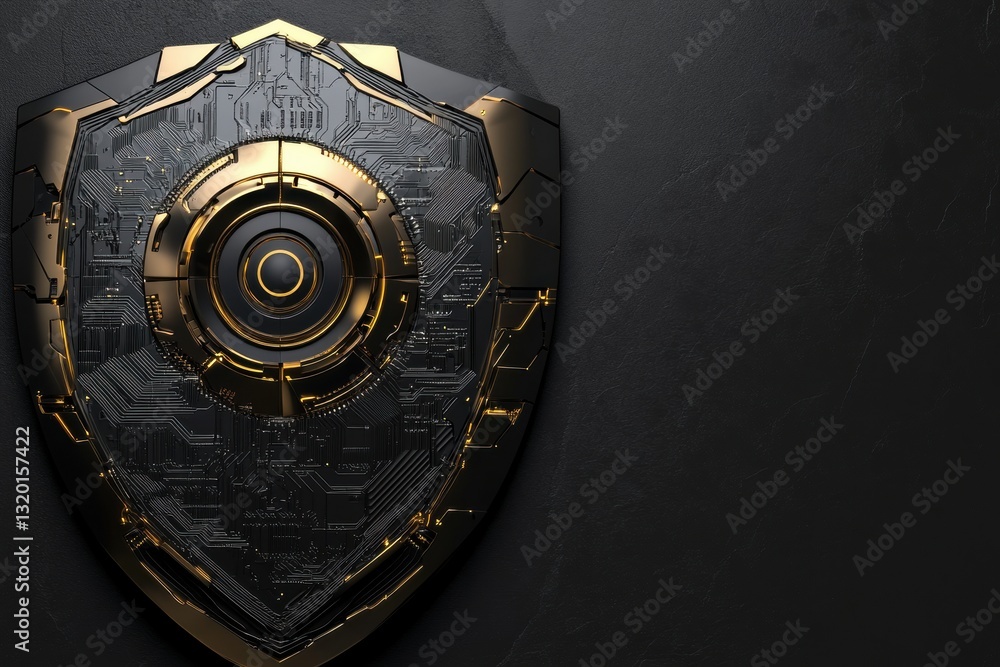 Leinwandbilder shield design with cybernetic patterns and robotic eye symbolizes ai in cybersecurity, perfect for d