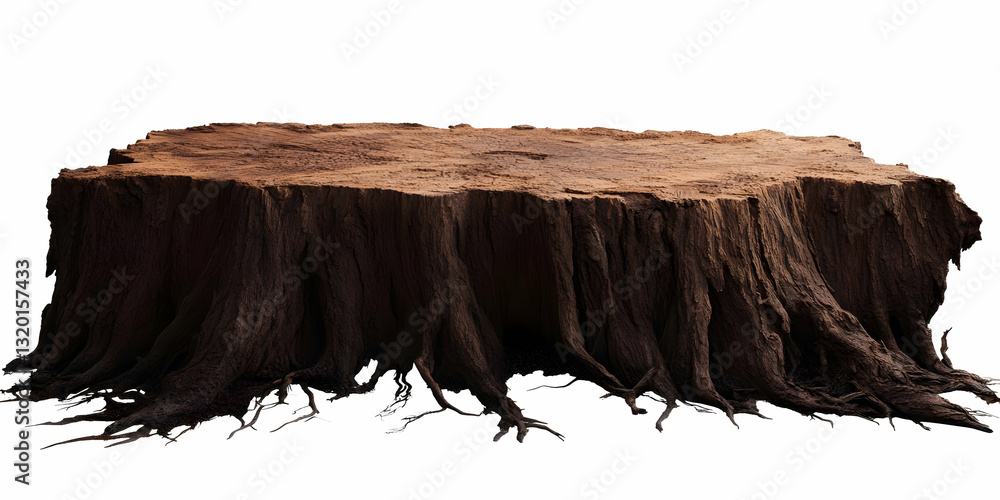 Poster 3d render of a dark brown tree stump isolated on white background, showing detailed texture and exte