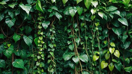 Obraz premium Jungle bush of three-leaved wild vine liana ivy plant flourishing alongside long pepper plant in the wilderness, nature frame jungle border isolated on white with clipping path.