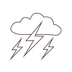 Black and white stormy weather icon with clouds and lightning bolts in doodle style. Simple meteorology symbol for weather forecasts, climate apps, and educational materials.
