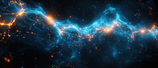 Fototapeta premium Futuristic Network Connection Structure with Moving Blue Dots Lines and Triangles Abstract Digital Technology Design