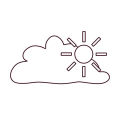 Black and white partly cloudy weather icon with sun and cloud in doodle style. Simple meteorology symbol for forecasts, climate apps, educational materials, and commercial design.