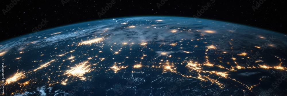 Poster stunning view of planet earth at night showcasing vibrant communication lines and connectivity in gl