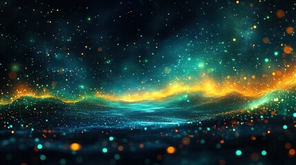 Futuristic Abstract Art Glowing Green and Blue Dots Cyberpunk Style Digital Matrix Background