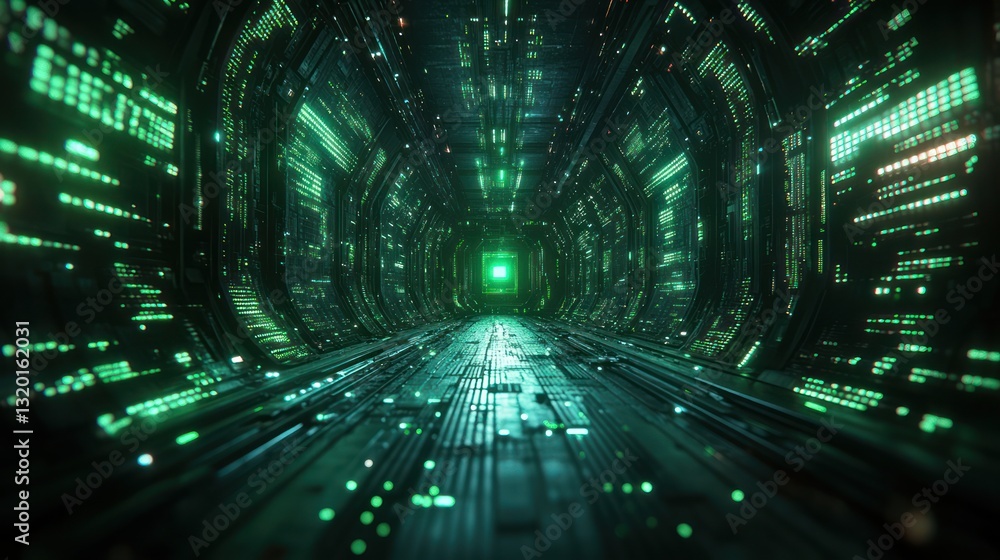 Poster glowing green waveforms in futuristic cyberpunk style abstract design