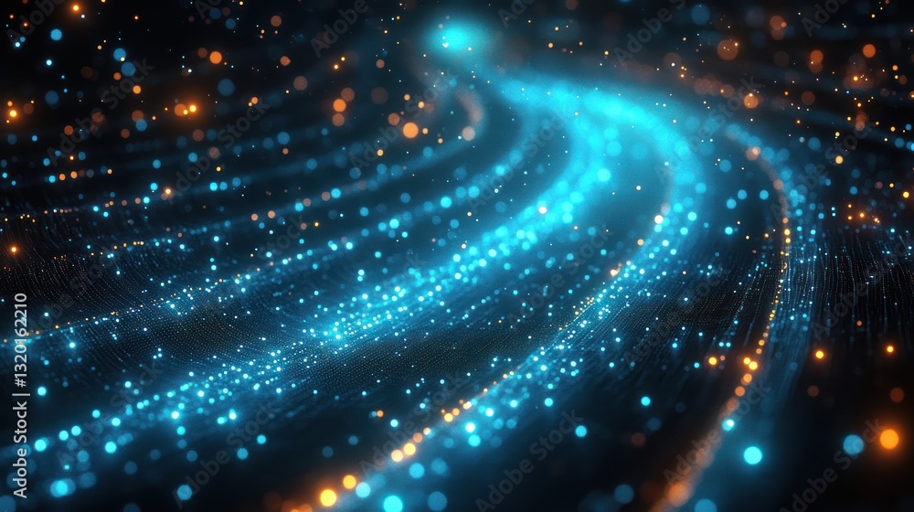 Aufkleber futuristic cyberpunk abstract art with glowing dots in green and blue creating dynamic depth
