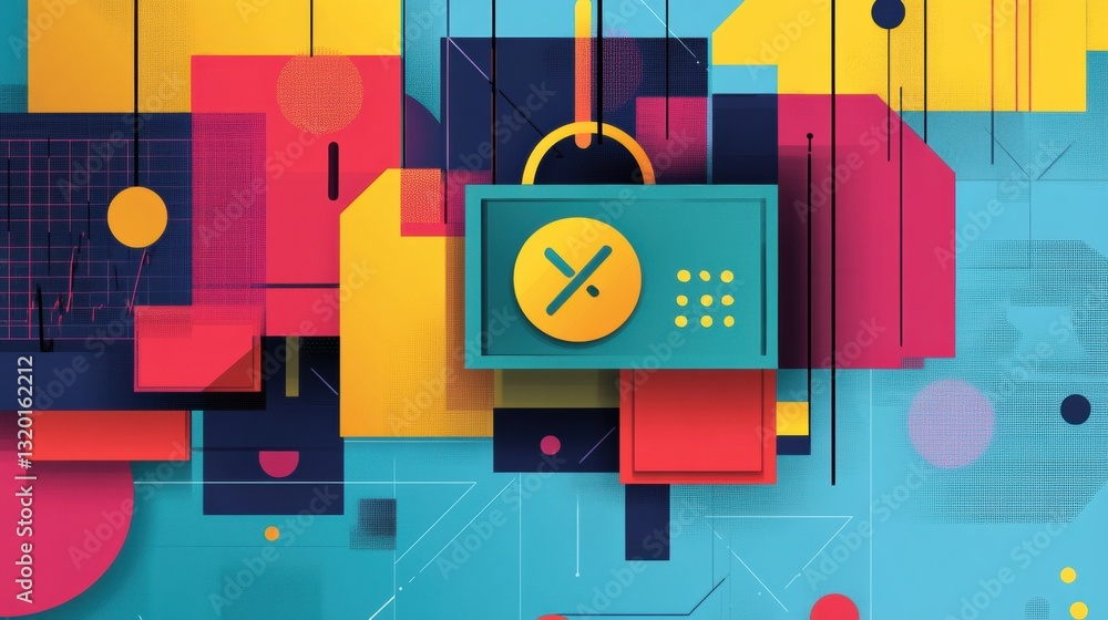 Poster Geometric price tag forms an abstract figure with discount elements and percentage symbol in a modern art style composition
