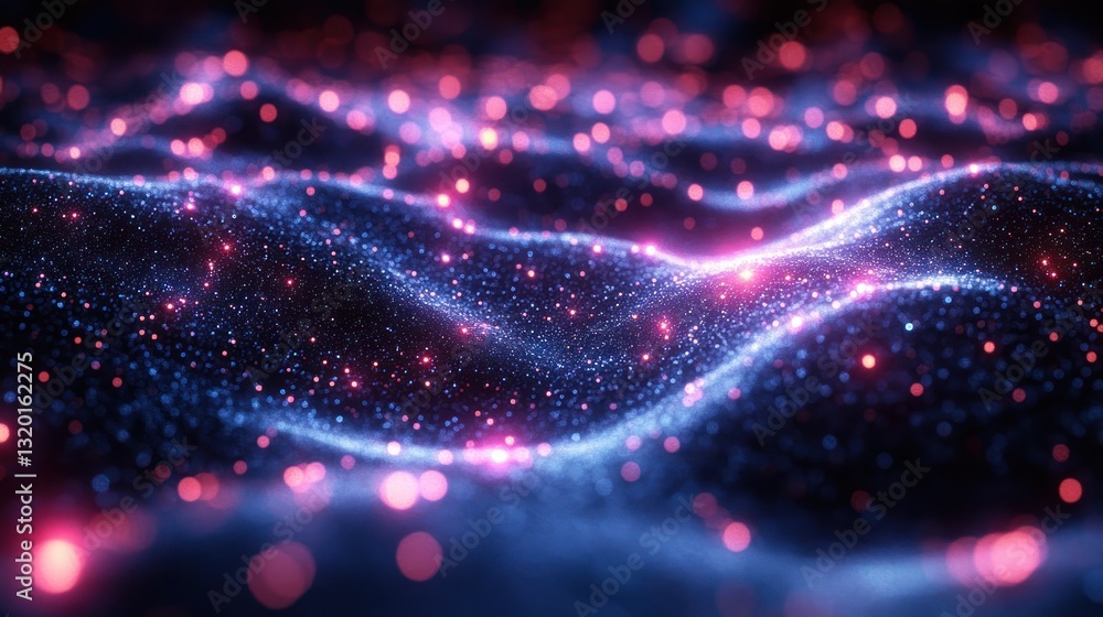 Poster abstract glowing network of points and lines in deep space with blue and purple tones