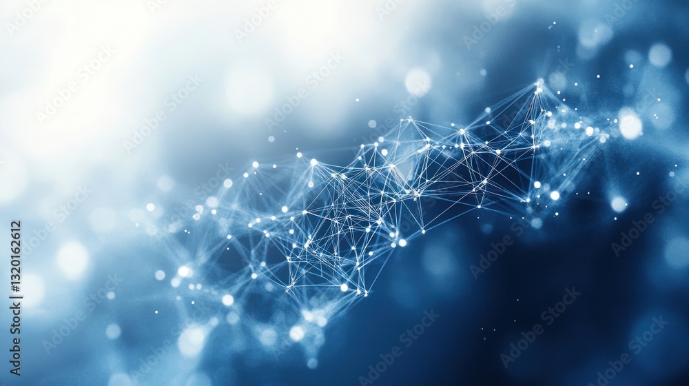 Poster abstract network structure moving dots lines blue background futuristic illustration digital technol