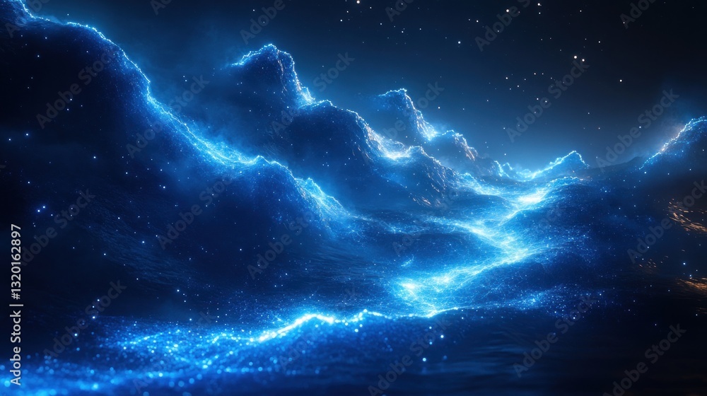 Poster futuristic digital wave with glowing connections and dynamic flow in space