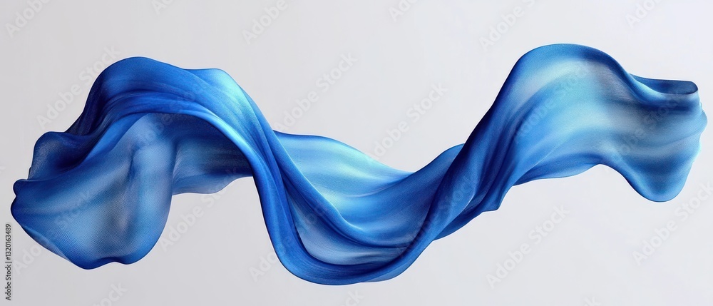 Poster blue silk scarf flowing dynamic movement floating fabric 3d rendering