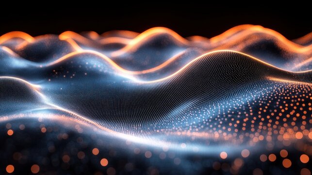 Futuristic Black Digital Wave Pattern with Glowing Particles and Minimalistic Design