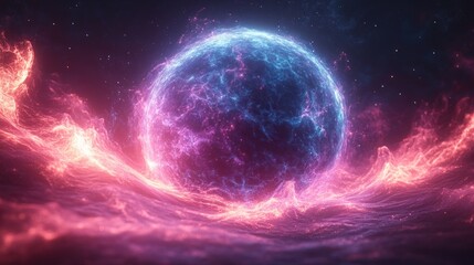 Fototapeta premium Glowing Energy Sphere Abstract Digital Art with Neural Network Aesthetic and Particle Details