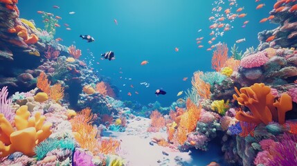 Naklejka premium Coral Reef Underwater Paradise: A vibrant and flourishing coral reef teems with marine life, creating an underwater spectacle of dazzling colors, diverse species, and a thriving ecosystem