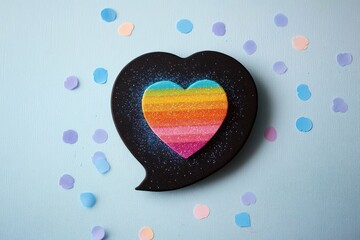 Pride Month Celebration Banner for LGBT Rights with Rainbow Heart in Black Speech Bubble
