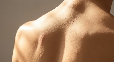 Close-up of human back with skin texture in natural light