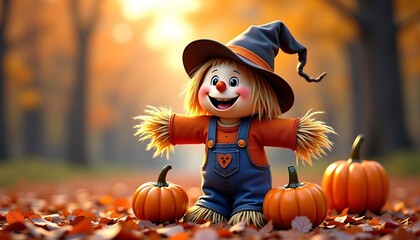 smiling cartoon halloween scarecrow festive autumn