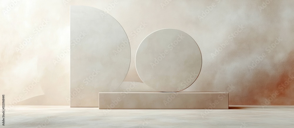 Poster minimalist abstract geometric display background for product placement in soft beige tones