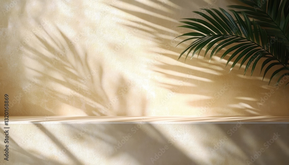 Poster minimalist abstract background with soft shadows on textured beige wall for modern product presentat