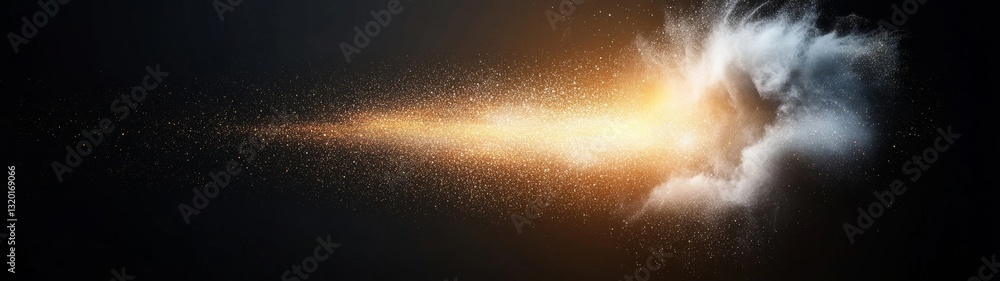 Poster dynamic explosion of light and particles against dark background