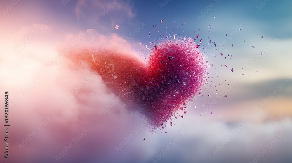 Aufkleber abstract heart shaped cloud with colorful particles in sky background