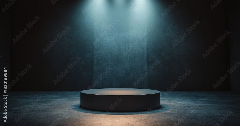 Aufkleber minimalist dark circular podium with soft spotlight in empty studio space for product presentation a