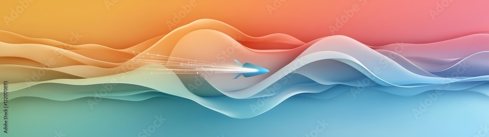 Poster abstract wave design with a stylized fish and colorful background