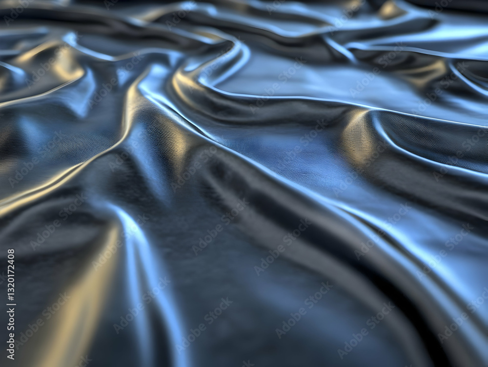Poster abstract 3d render of draped metallic fabric with subtle texture and blue-gray hues