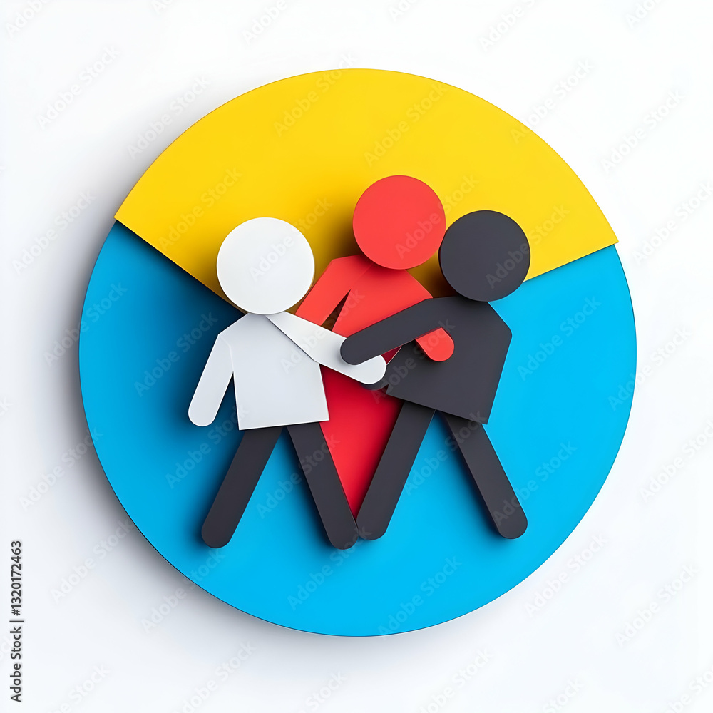 Poster Abstract 3D Illustration of Three Figures Interacting on a Circular Chart Background