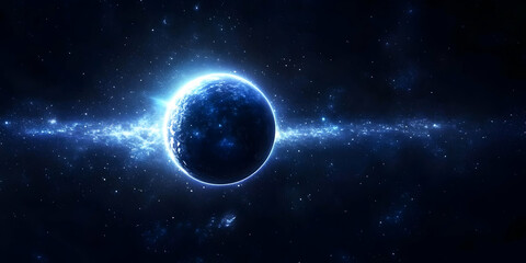 Obraz premium Glowing Blue Planet in a Dark Nebula, Digital Space Art Background Illustration