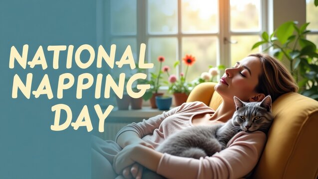 Celebrating national napping day embrace relaxation and rest at home with a cozy break - Powered by Adobe