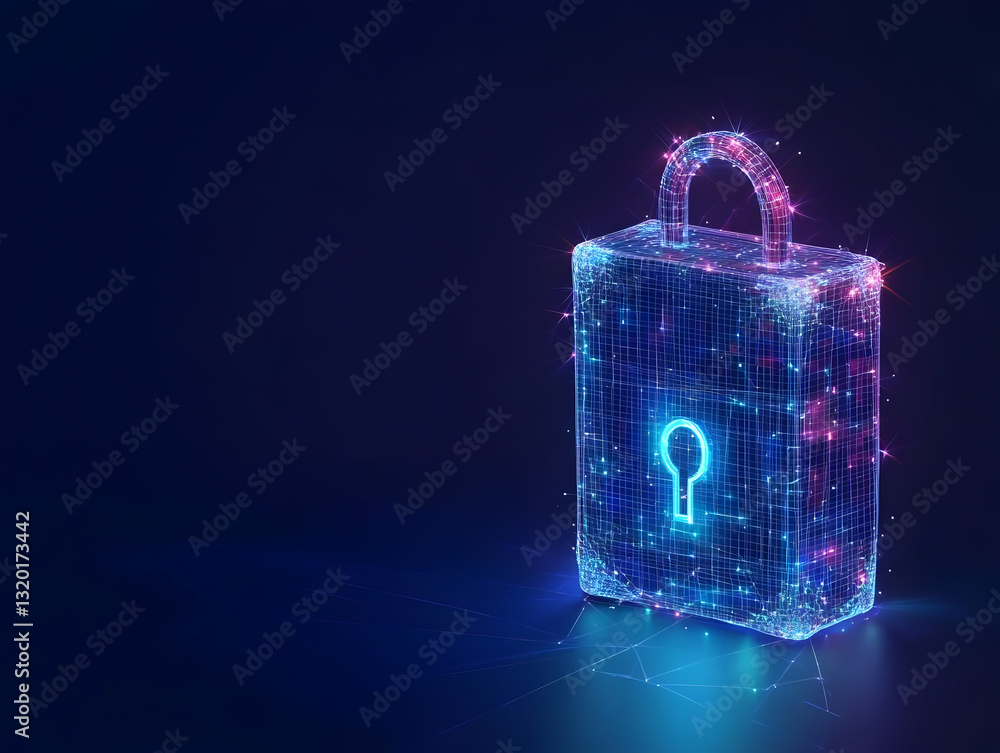 Aufkleber abstract 3d rendering of a glowing padlock, digital security concept, futuristic network technology 