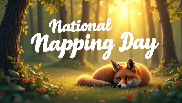 Celebrating national napping day relaxation and rest in nature's embrace peaceful fox scene