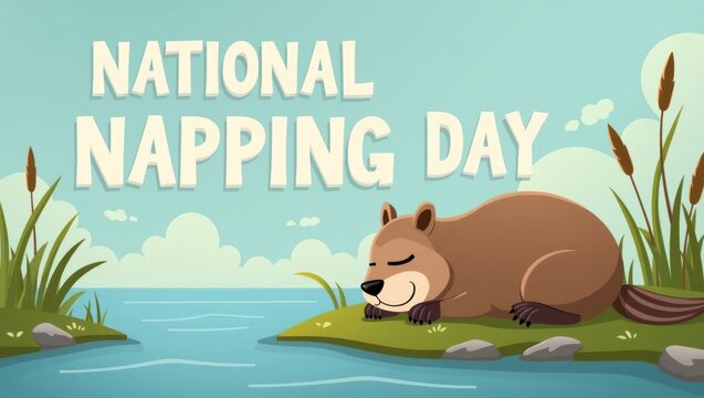 Celebrating national napping day relaxation break for animals by the water in a nature environment