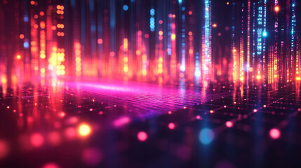 Futuristic 3D background with holographic music equalizer and vibrant lights