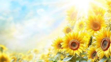 Obraz premium Bright Sunflower Field Under a Blue Sky