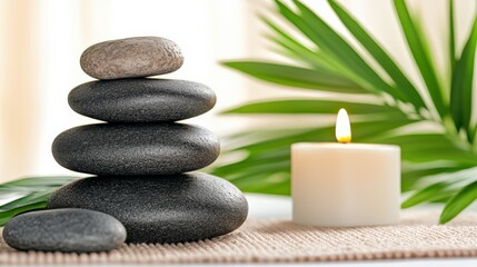 Obraz premium Soothing Spa Interior with Relaxing Stones and Candle