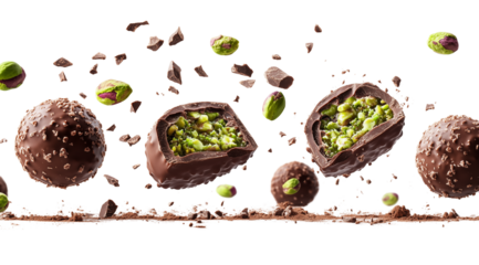 PNG, Dubai chocolate, set of round, chocolate candies, isolated on white background, created with Generative AI technology
