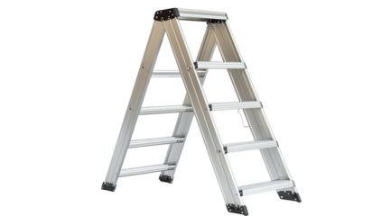 Metal staircase isolated on a white background, created with Generative AI technology, PNG